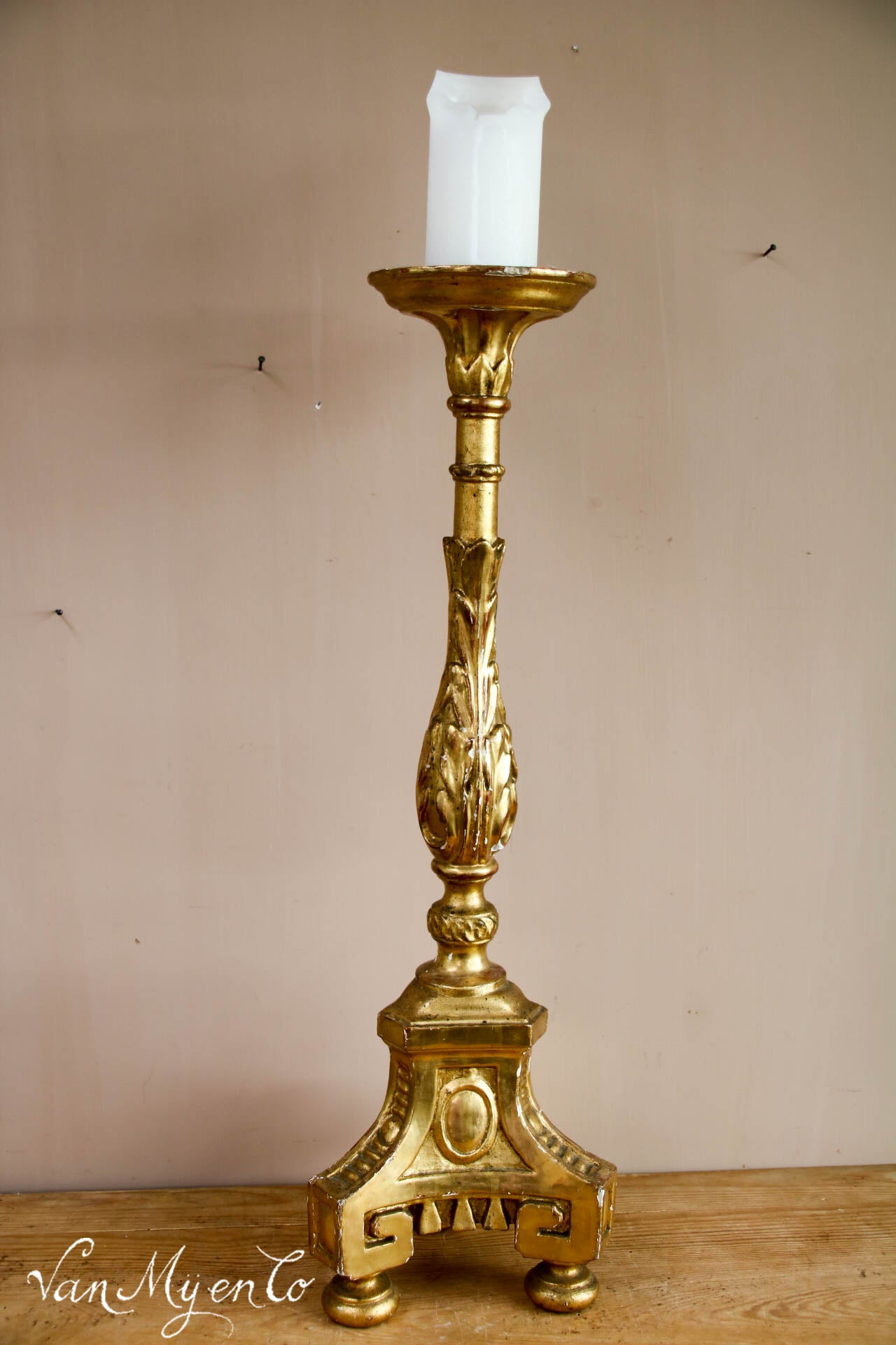 Antique wooden candlestick in bois doré